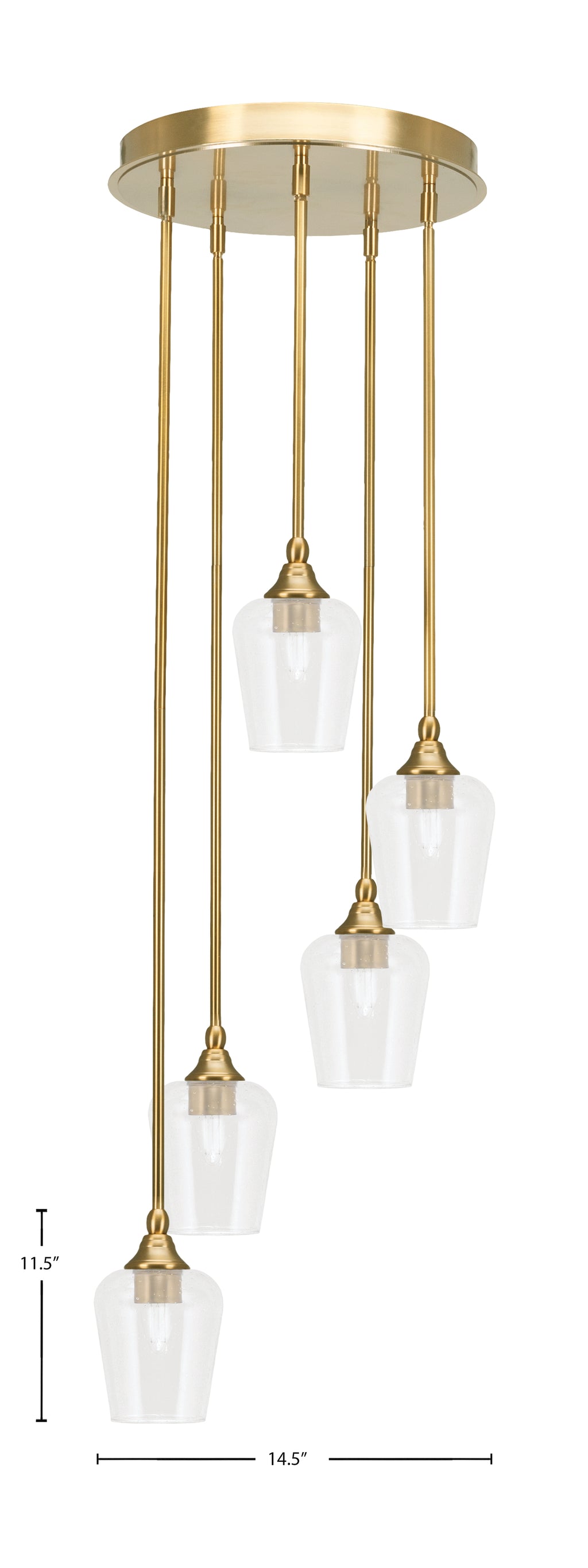 Empire Five Light Pendalier in New Age Brass with 5" Clear Bubble Shade