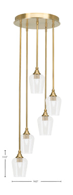 Empire Five Light Pendalier in New Age Brass with 5" Clear Bubble Shade