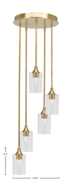 Empire Five Light Pendalier in New Age Brass with 4" Clear Bubble Shade