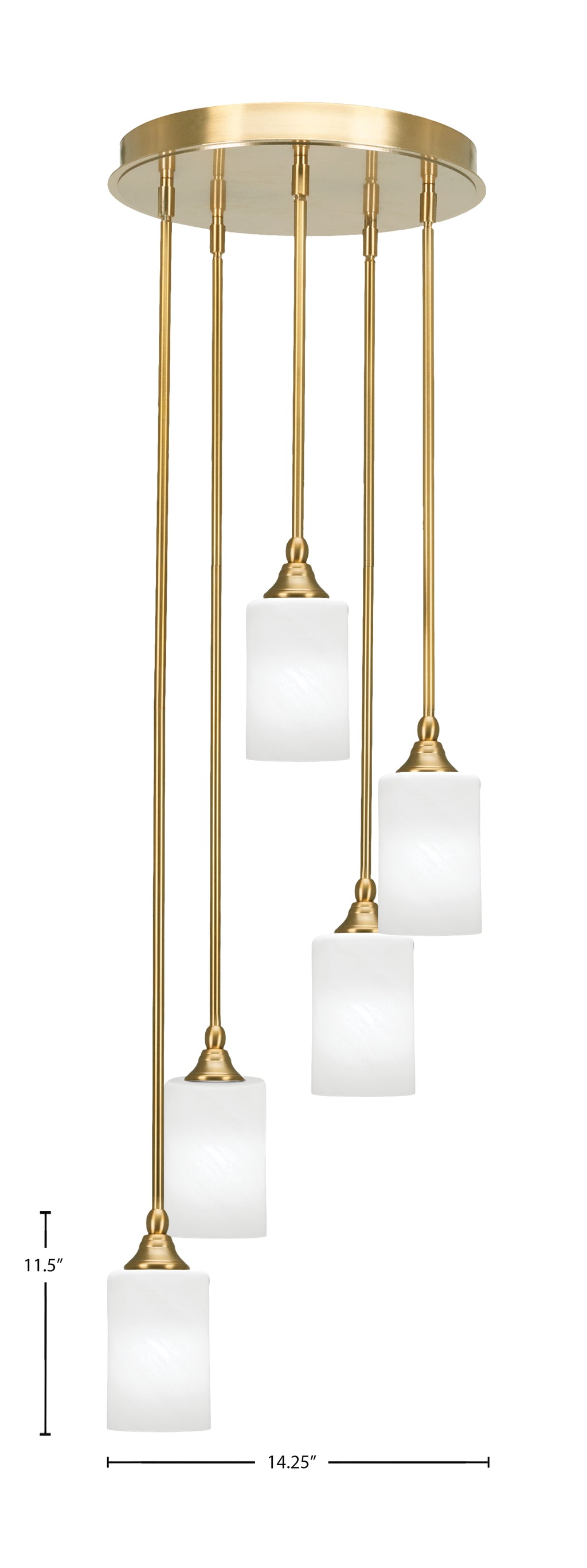 Empire Five Light Pendalier in New Age Brass with 4" White Marble Shade
