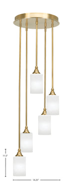 Empire Five Light Pendalier in New Age Brass with 4" White Marble Shade