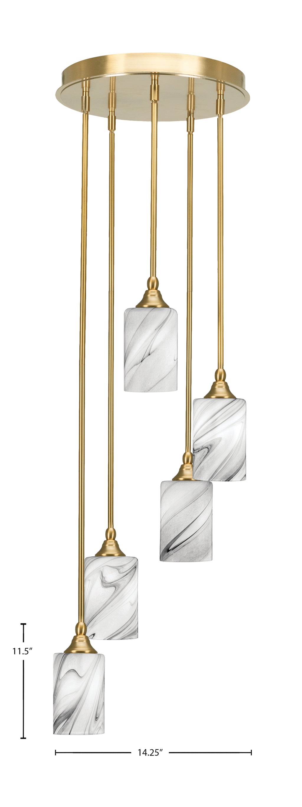 Empire Five Light Pendalier in New Age Brass with 4" Onyx Swirl Shade