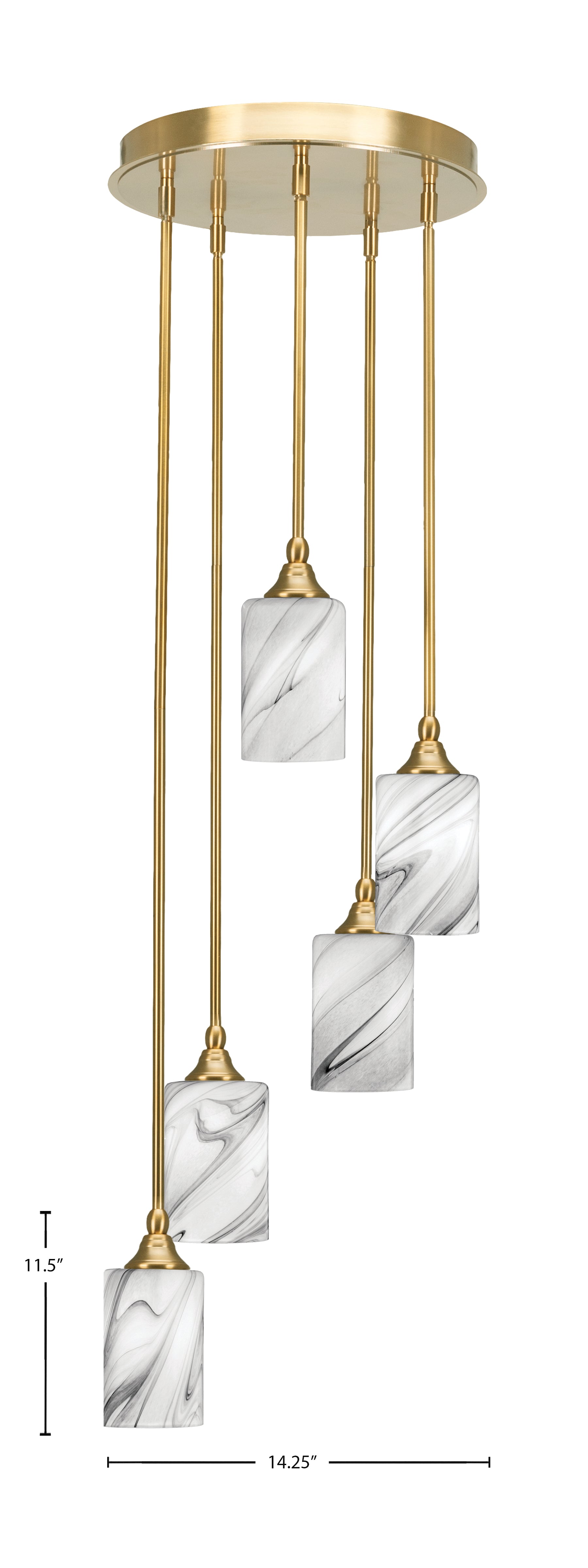Empire Five Light Pendalier in New Age Brass with 4" Onyx Swirl Shade
