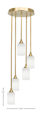 Empire Five Light Pendalier in New Age Brass with 4" White Muslin Shade
