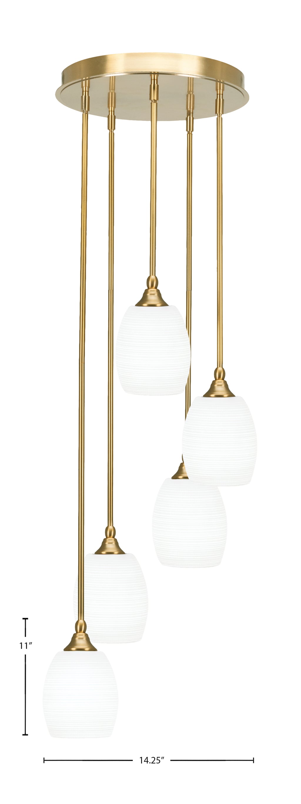 Empire Five Light Pendalier in New Age Brass with 5" White Matrix Shade