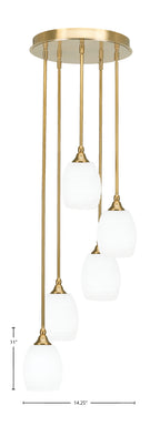 Empire Five Light Pendalier in New Age Brass with 5" White Matrix Shade