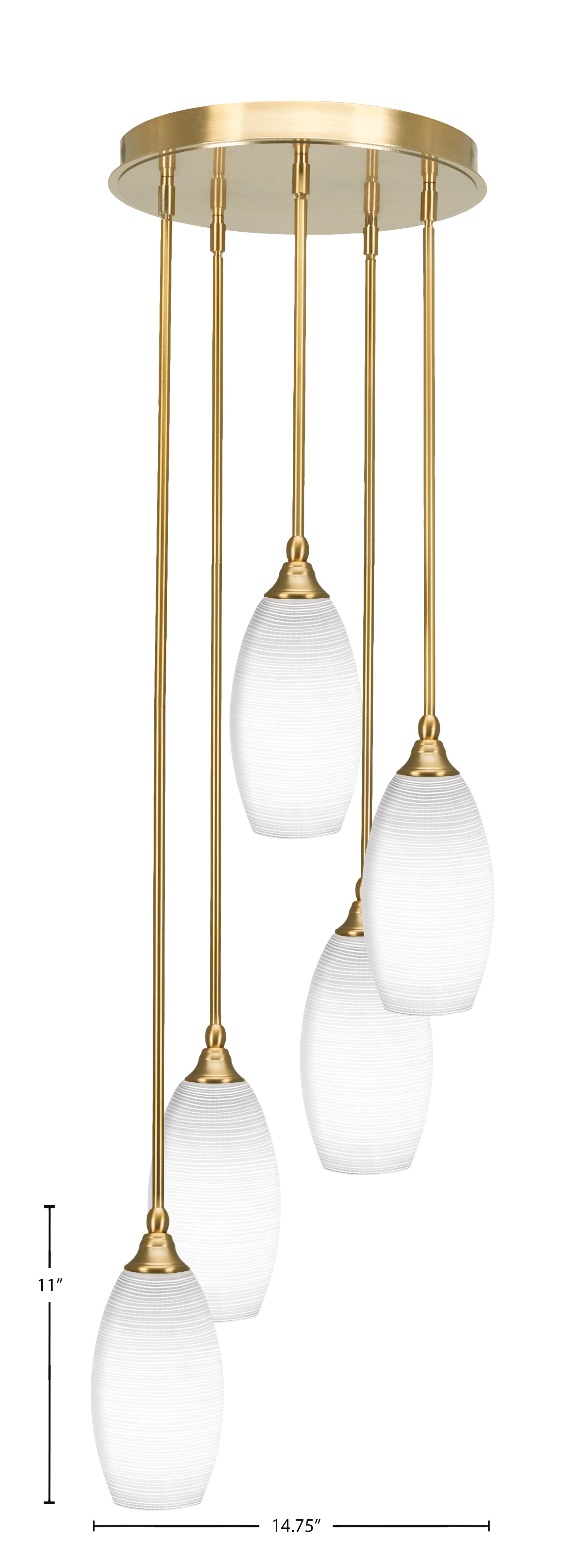 Empire Five Light Pendalier in New Age Brass with 5.5" White Matrix Shade