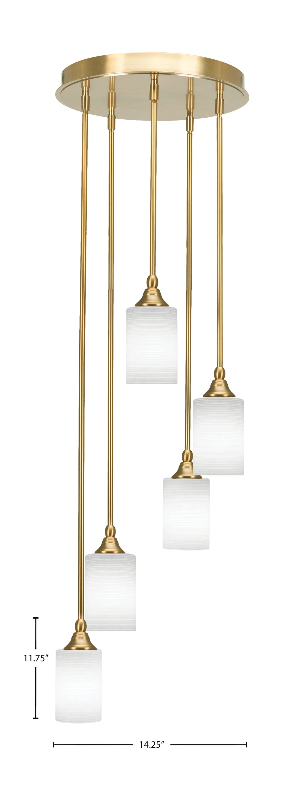 Empire Five Light Pendalier in New Age Brass with 4" White Matrix Shade