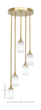 Empire Five Light Pendalier in New Age Brass with 4" White Matrix Shade