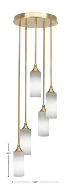 Empire Five Light Pendalier in New Age Brass with 4" White Matrix Shade