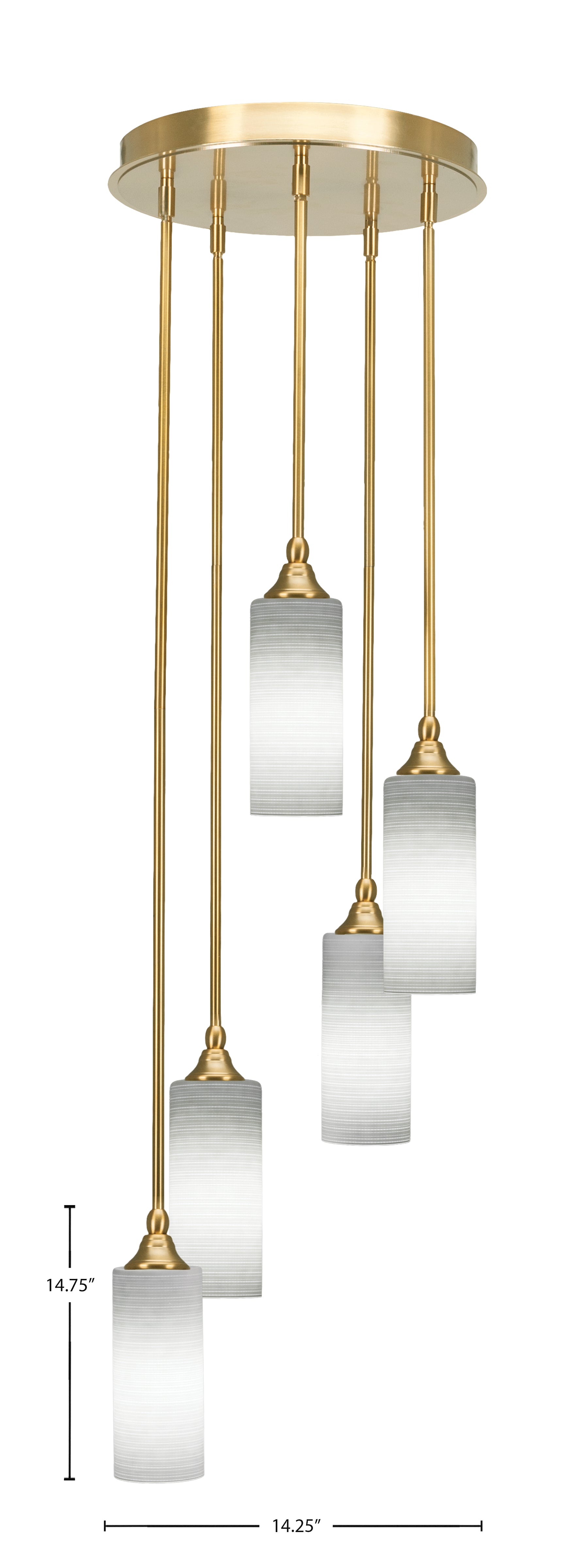 Empire Five Light Pendalier in New Age Brass with 4" White Matrix Shade