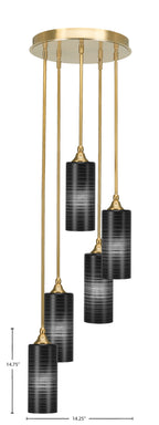 Empire Five Light Pendalier in New Age Brass with 4" Black Matrix Shade