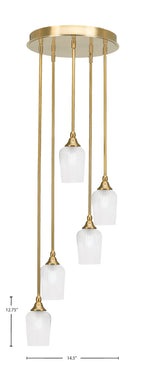 Empire Five Light Pendalier in New Age Brass with 5" Clear Textured Shade