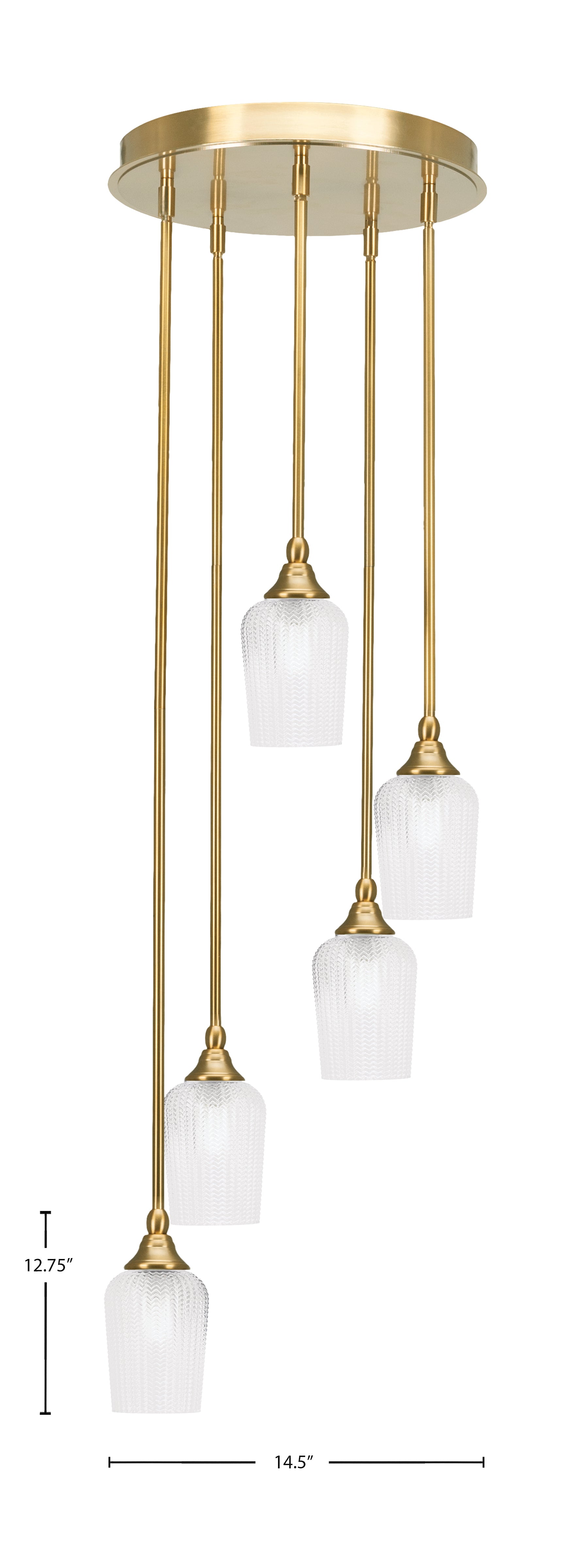 Empire Five Light Pendalier in New Age Brass with 5" Clear Textured Shade
