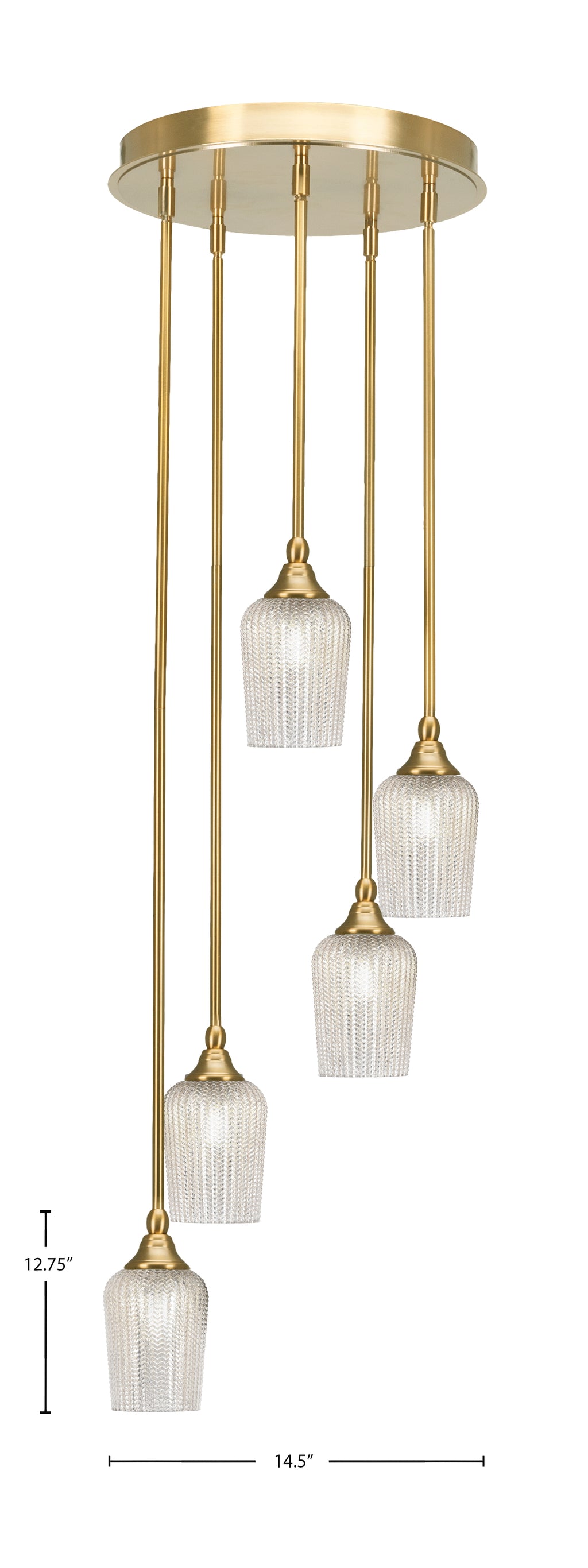 Empire Five Light Pendalier in New Age Brass with 5" Silver Textured Shade