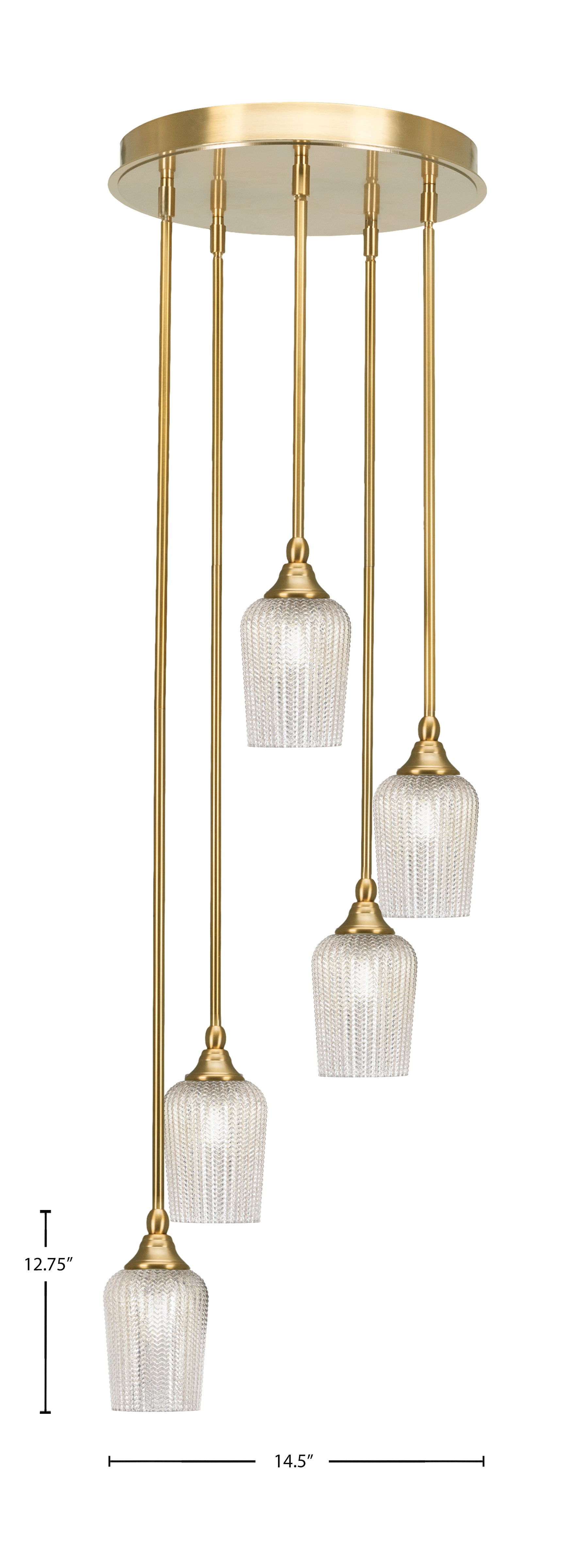 Empire Five Light Pendalier in New Age Brass with 5" Silver Textured Shade