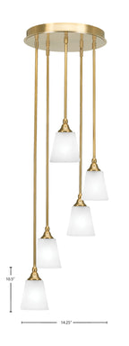 Empire Five Light Pendalier in New Age Brass with 4.5" Square White Muslin Shade
