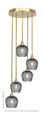 Empire Five Light Pendalier in New Age Brass with Smoke Textured Shade