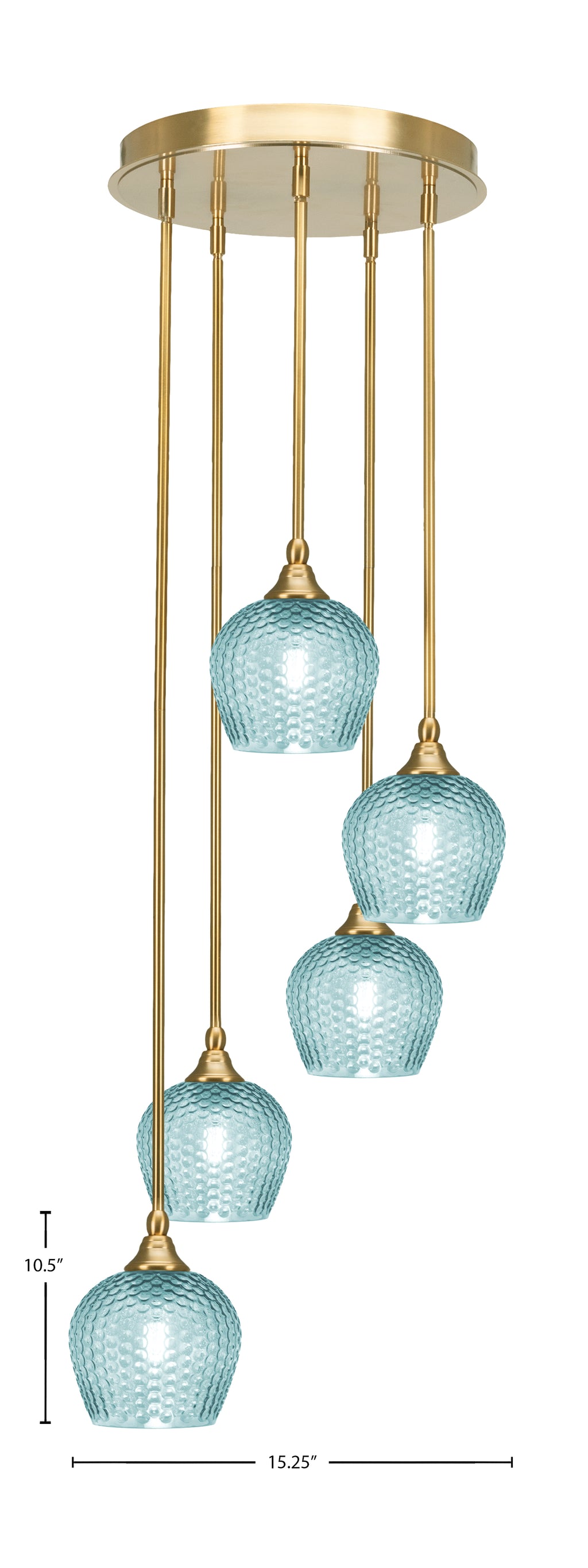 Empire Five Light Pendalier in New Age Brass with Turquoise Textured Shade