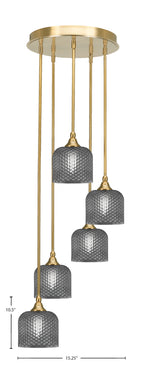 Empire Five Light Pendalier in New Age Brass with Smoke Textured Shade