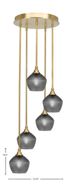 Empire Five Light Pendalier in New Age Brass with Smoke Textured Shade