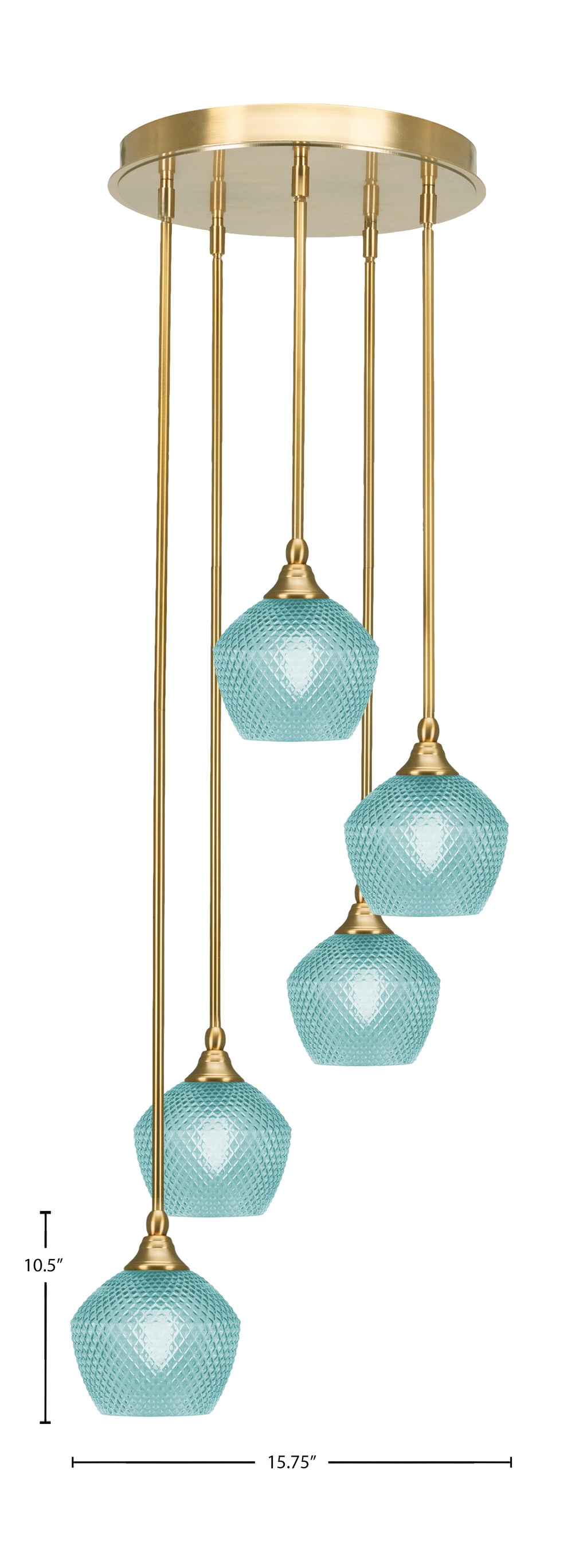 Empire Five Light Pendalier in New Age Brass with Turquoise Textured Shade