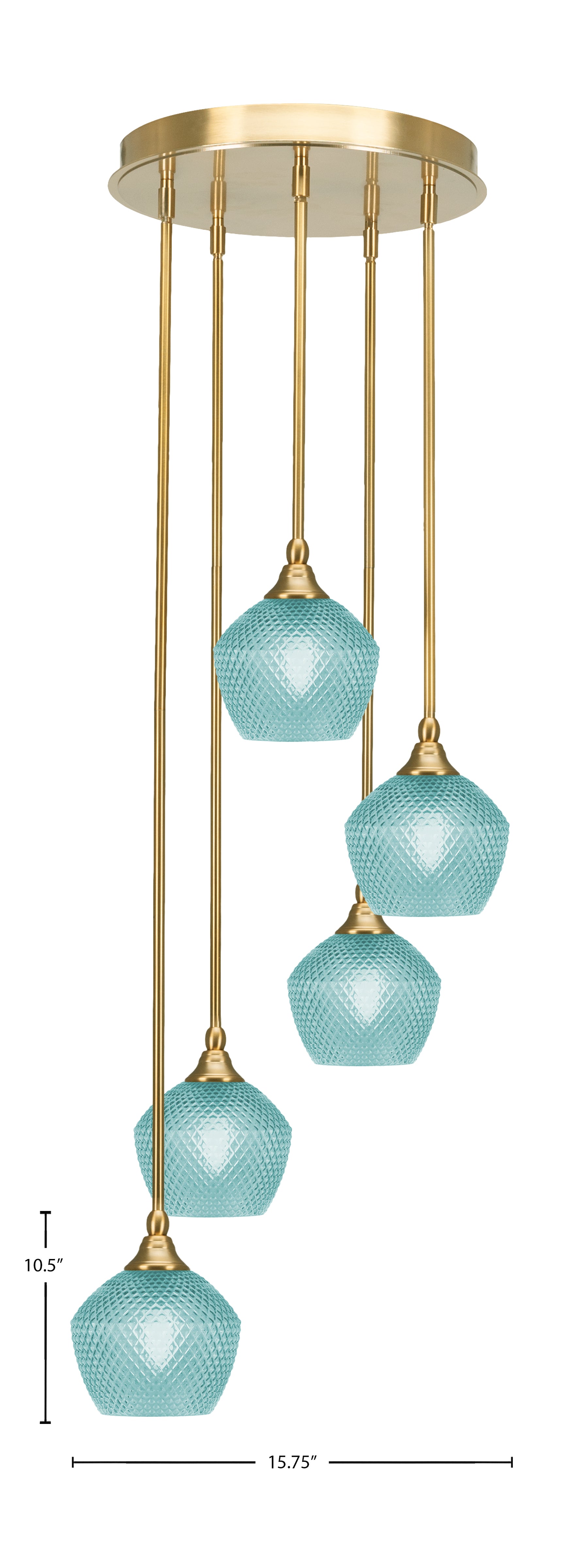 Empire Five Light Pendalier in New Age Brass with Turquoise Textured Shade
