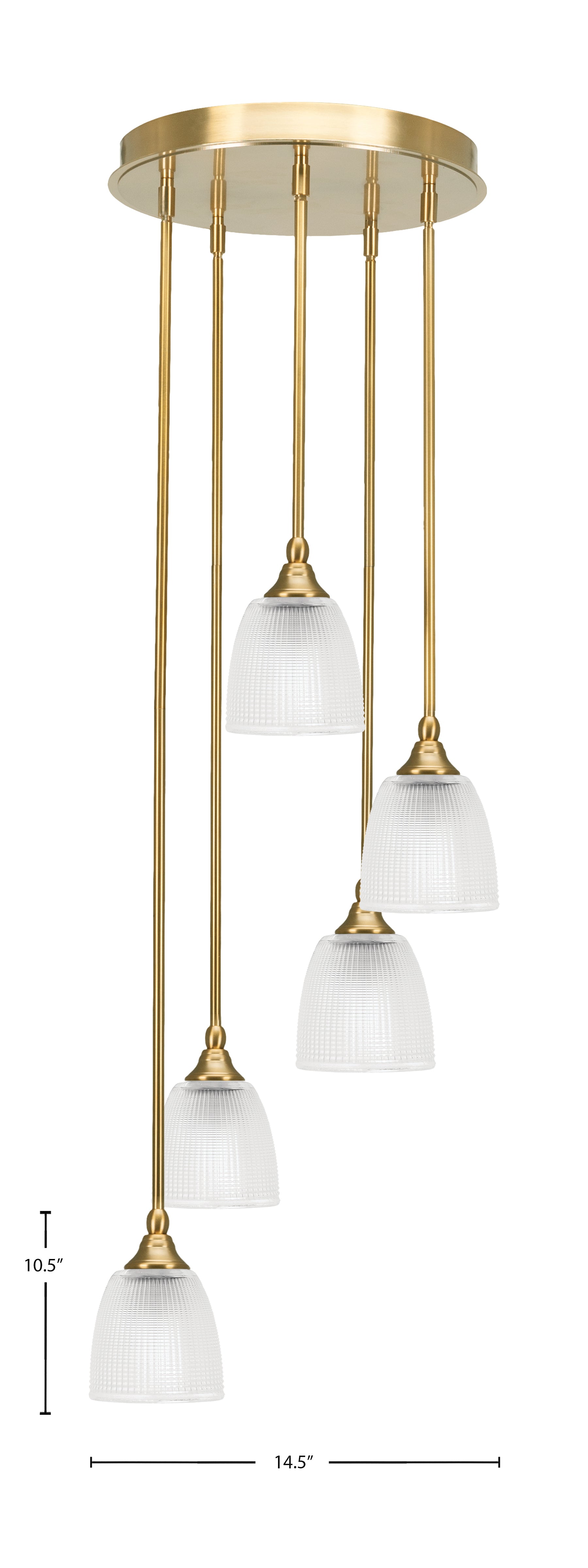 Empire Five Light Pendalier in New Age Brass with 5" Clear Ribbed Shade