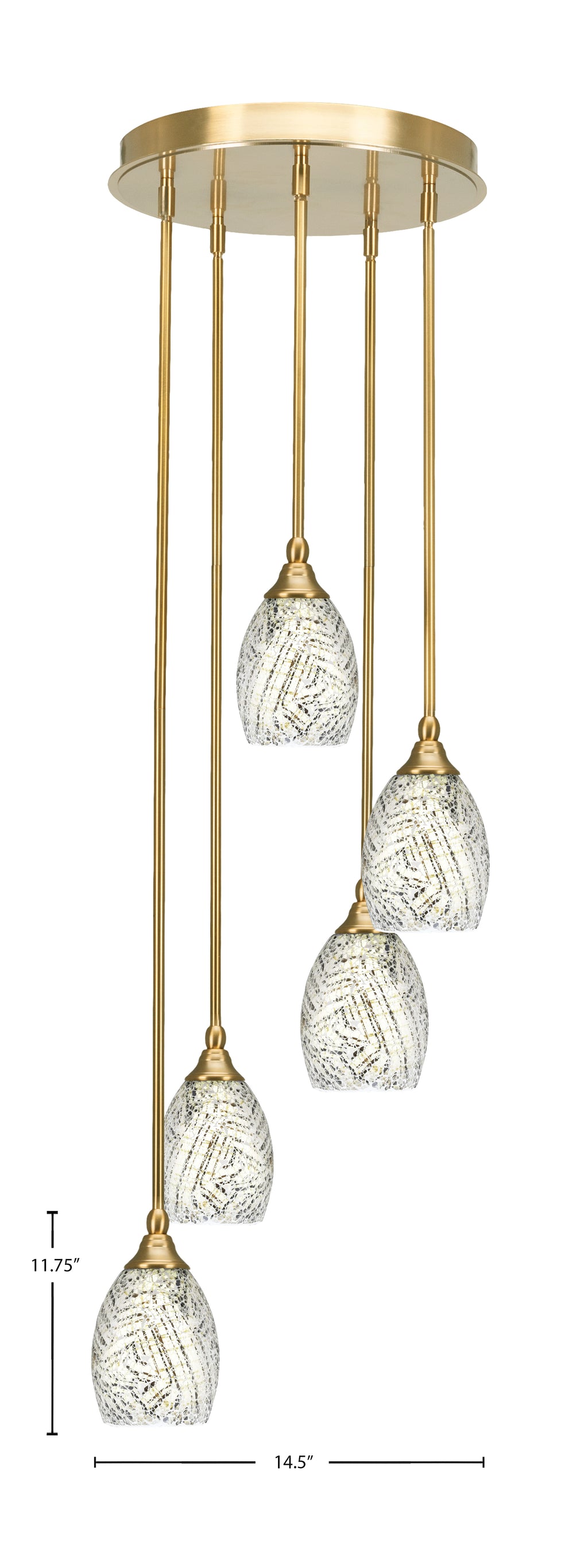 Empire Five Light Pendalier in New Age Brass with 5" Natural Fusion Shade