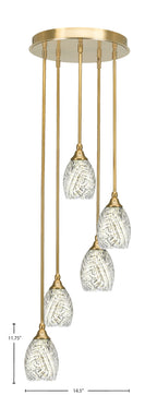 Empire Five Light Pendalier in New Age Brass with 5" Natural Fusion Shade