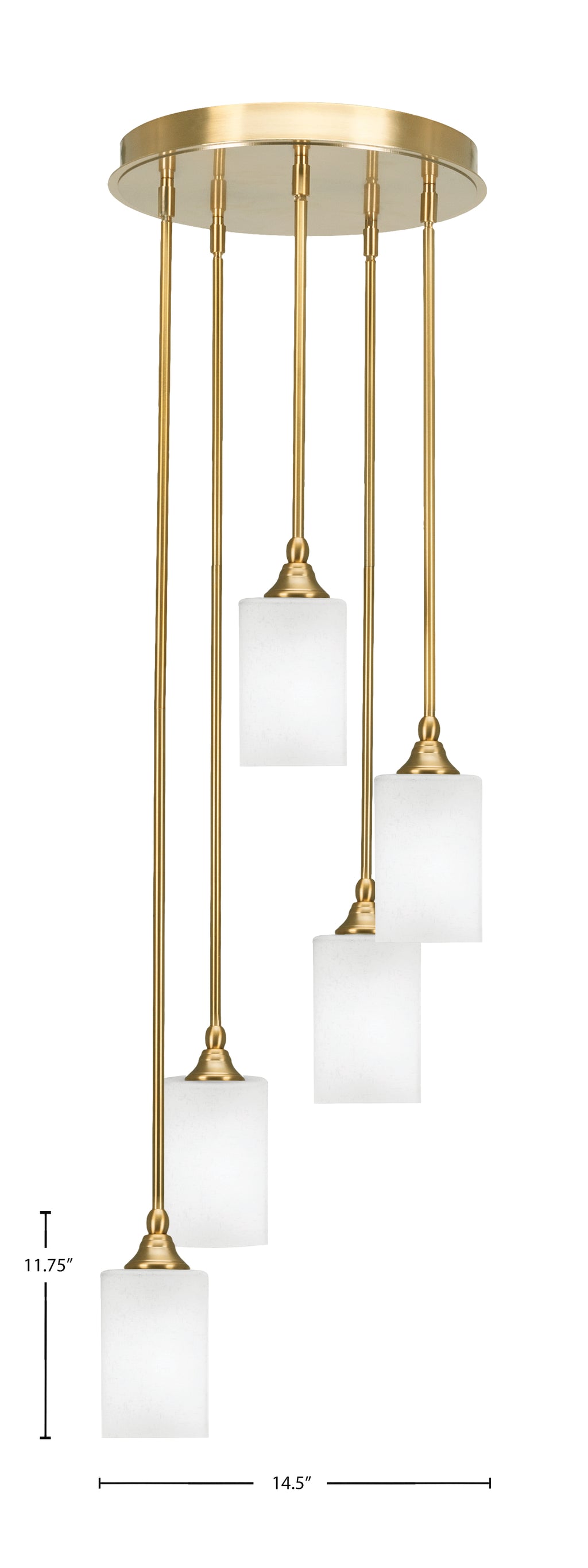 Empire Five Light Pendalier in New Age Brass with 4" Square White Muslin Shade