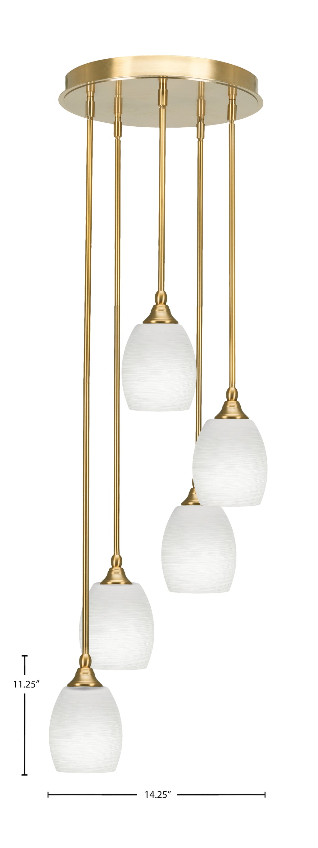 Empire Five Light Pendalier in New Age Brass with 5" White Linen Shade