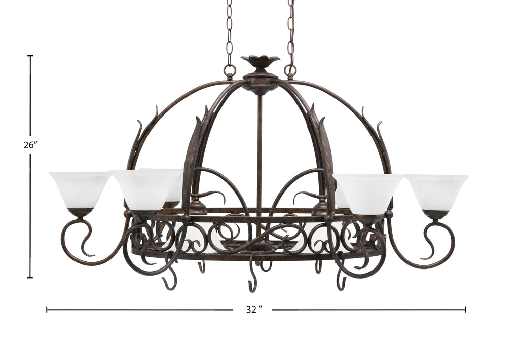 Leaf Eight Light Pot Rack in Bronze with 7" White Muslin Shade