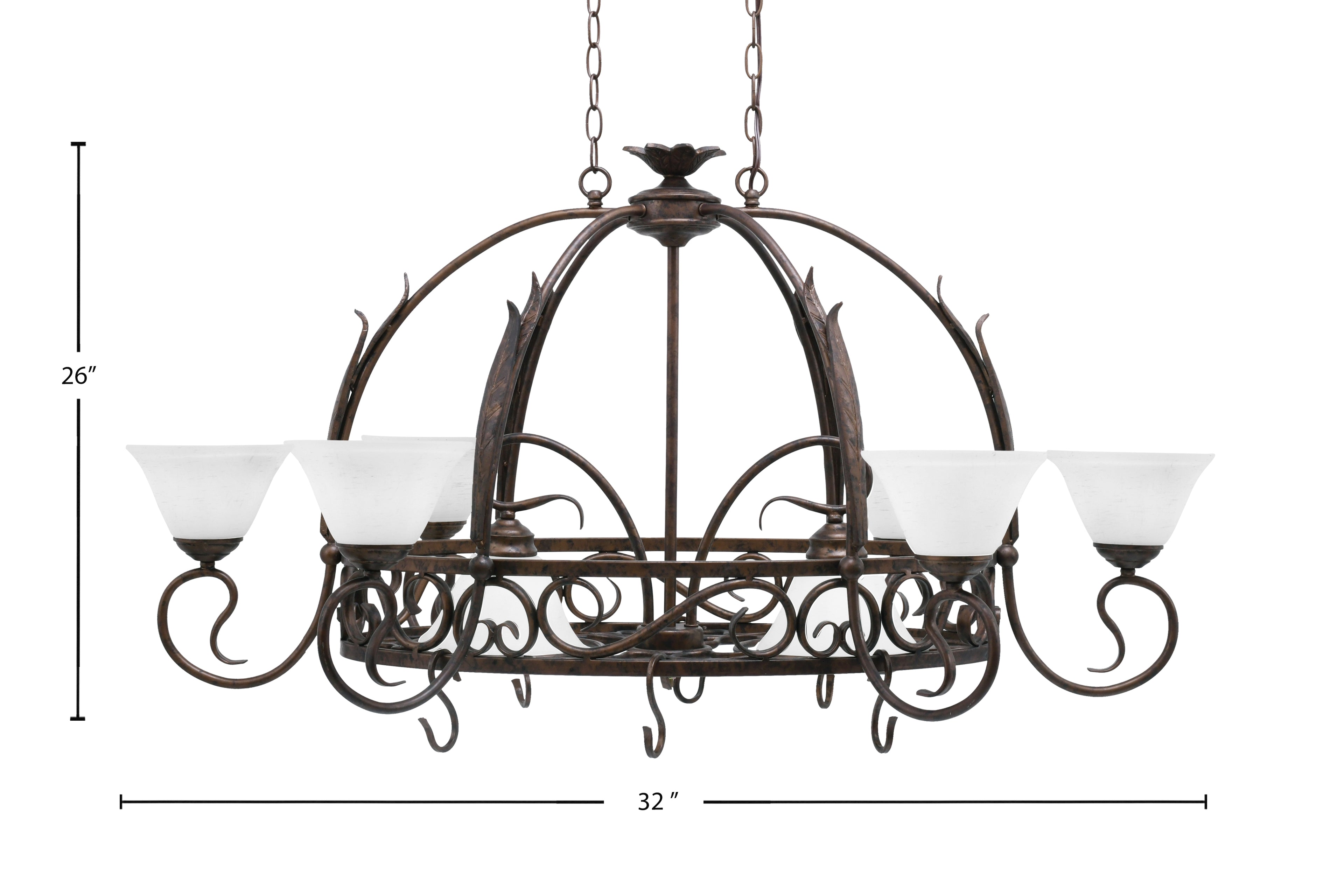 Leaf Eight Light Pot Rack in Bronze with 7" White Muslin Shade