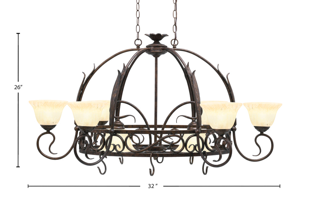 Leaf Eight Light Pot Rack in Bronze with 7" Italian Marble Shade