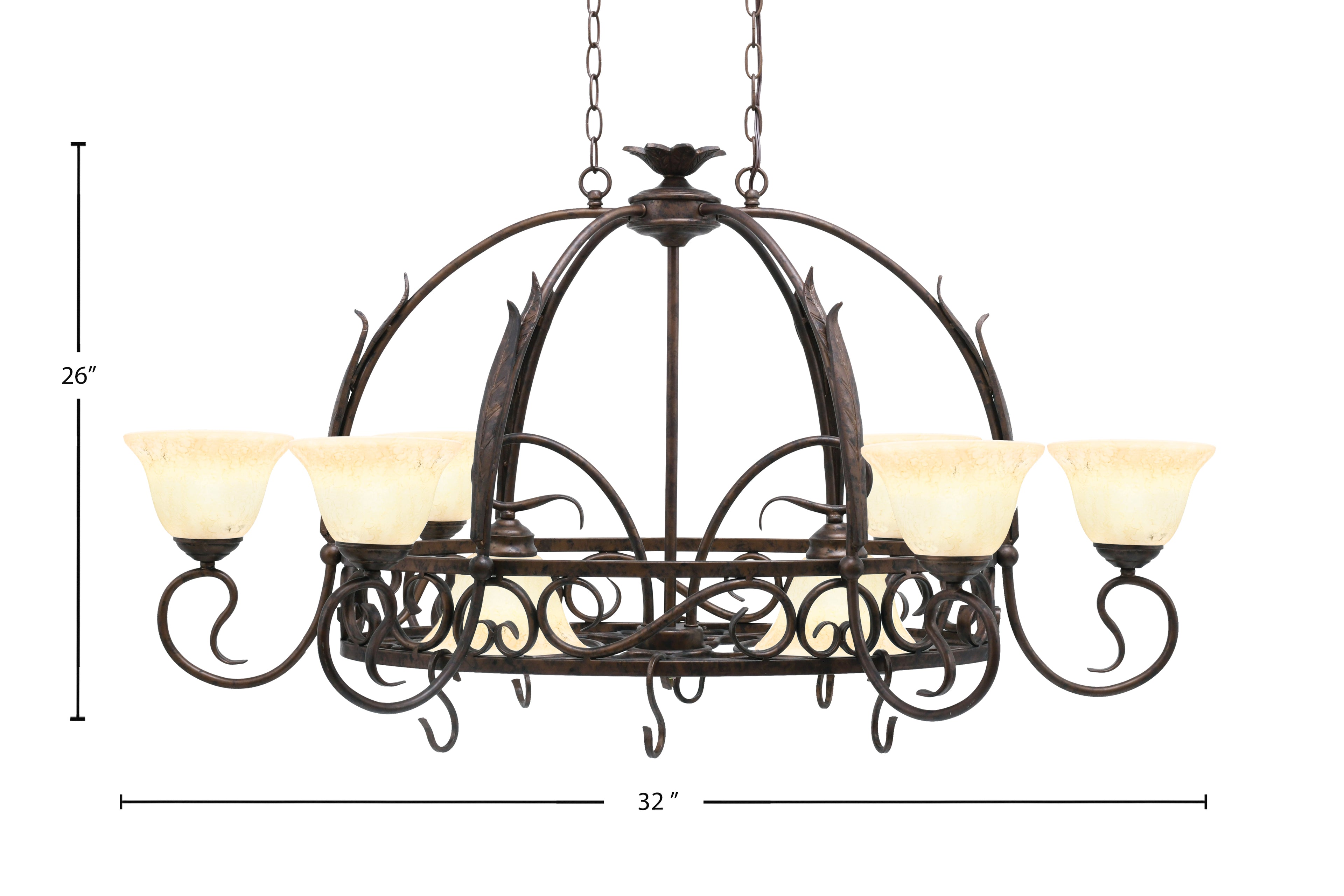 Leaf Eight Light Pot Rack in Bronze with 7" Italian Marble Shade