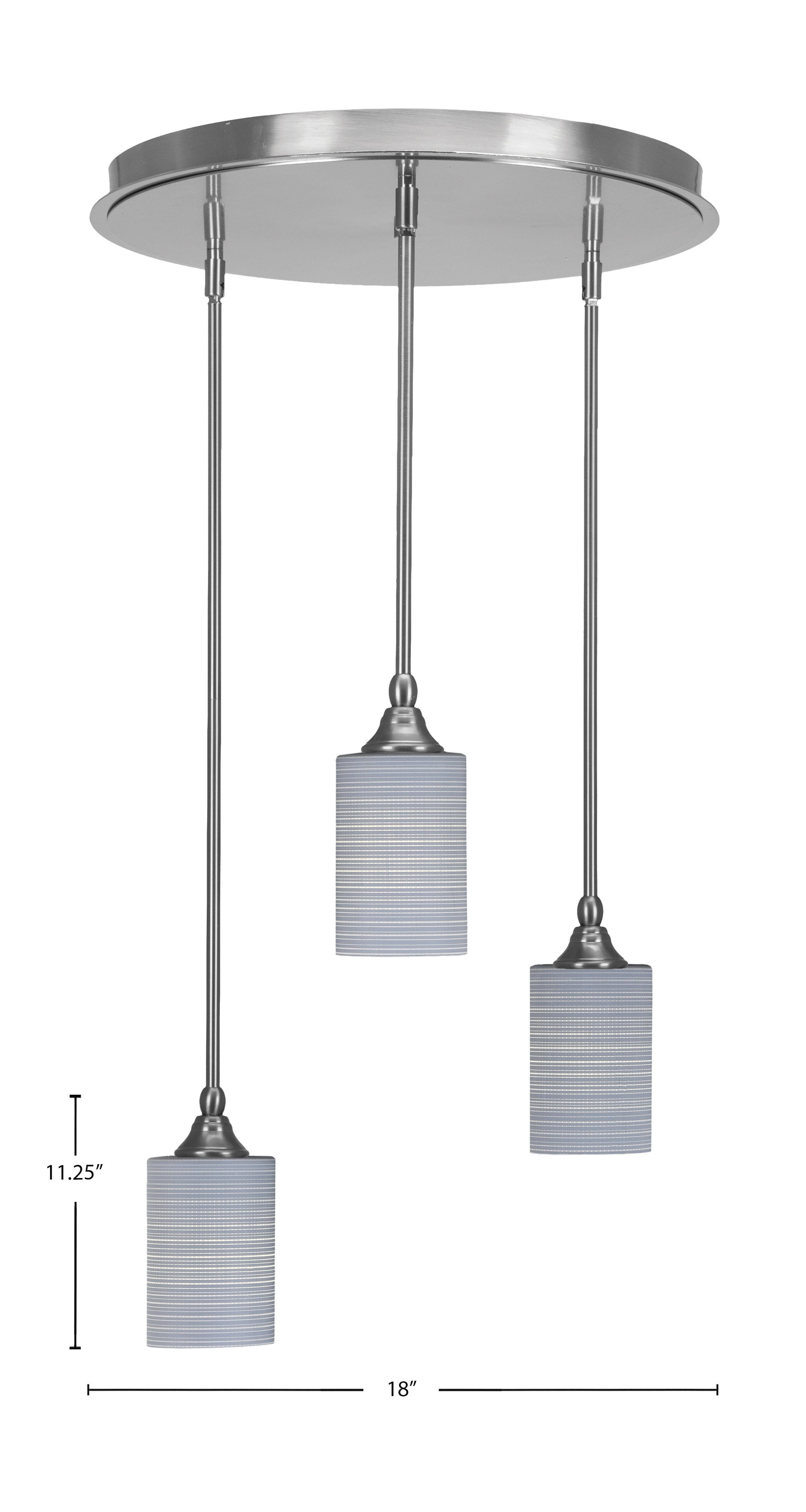 Empire Three Light Cluster Pendalier in Brushed Nickel with 4" Gray Matrix Shade