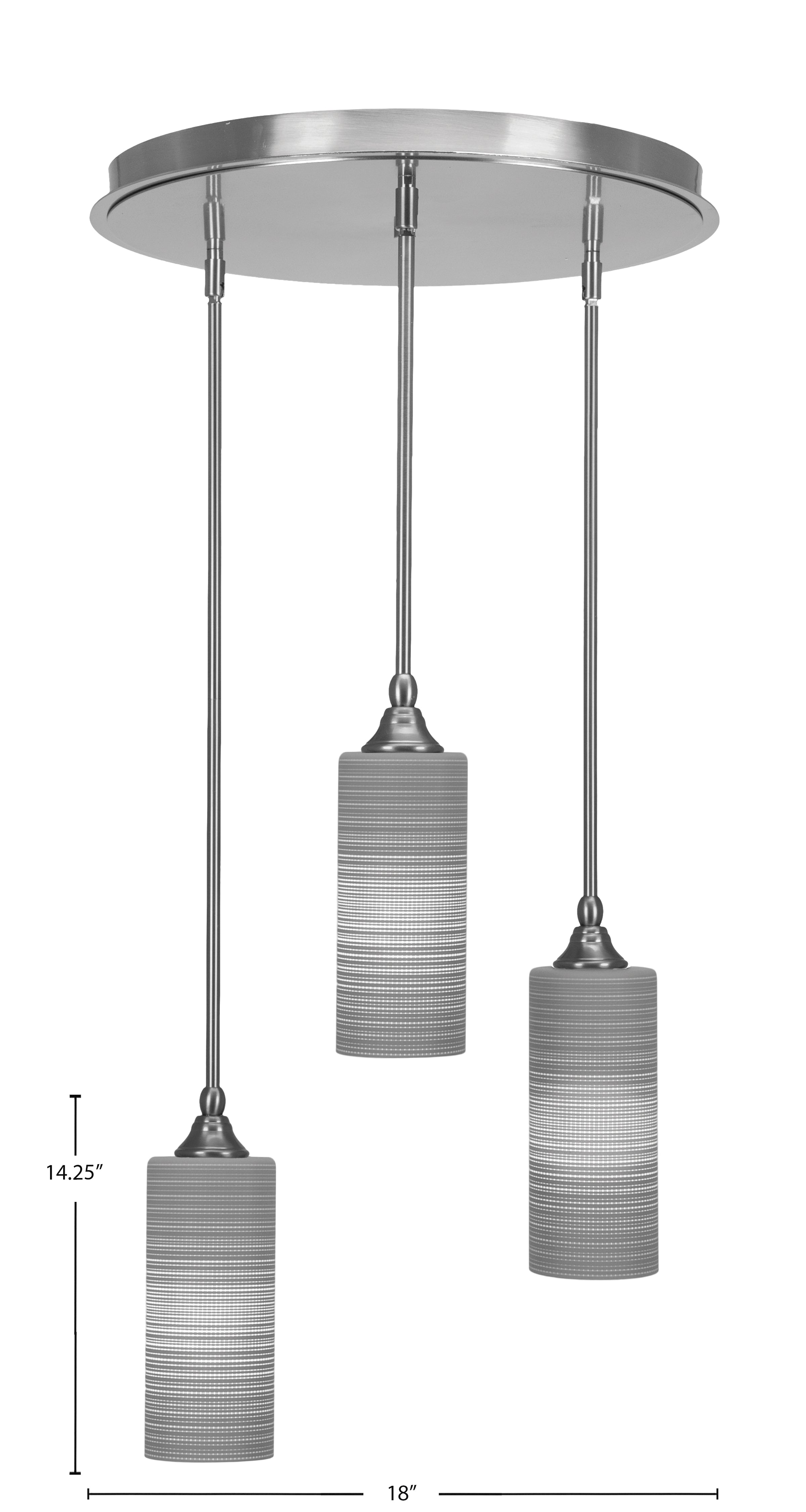Empire Three Light Cluster Pendalier in Brushed Nickel with 4" Gray Matrix Shade