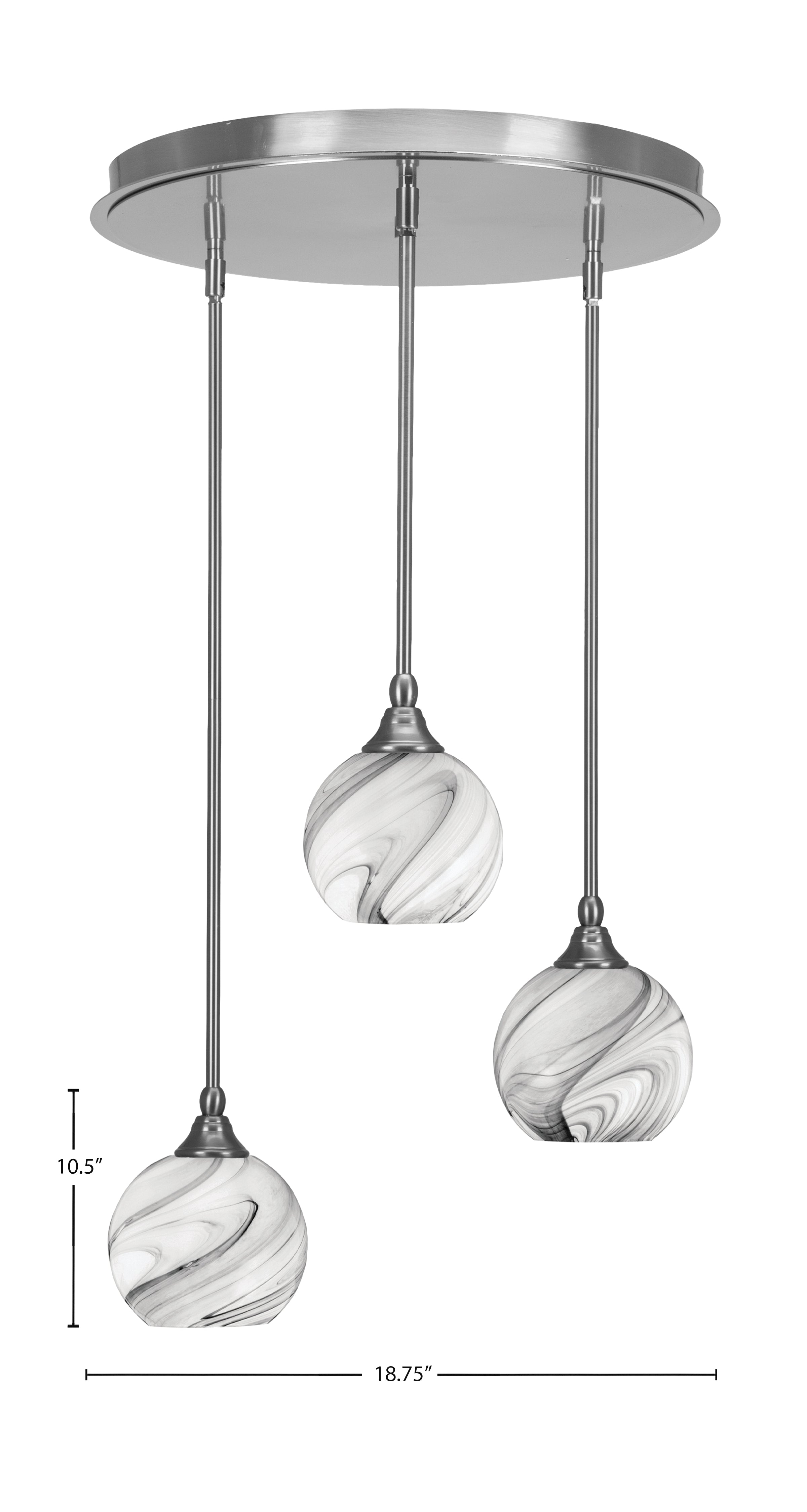 Empire Three Light Pendalier in Brushed Nickel with 5.75" Onyx Swirl Shade