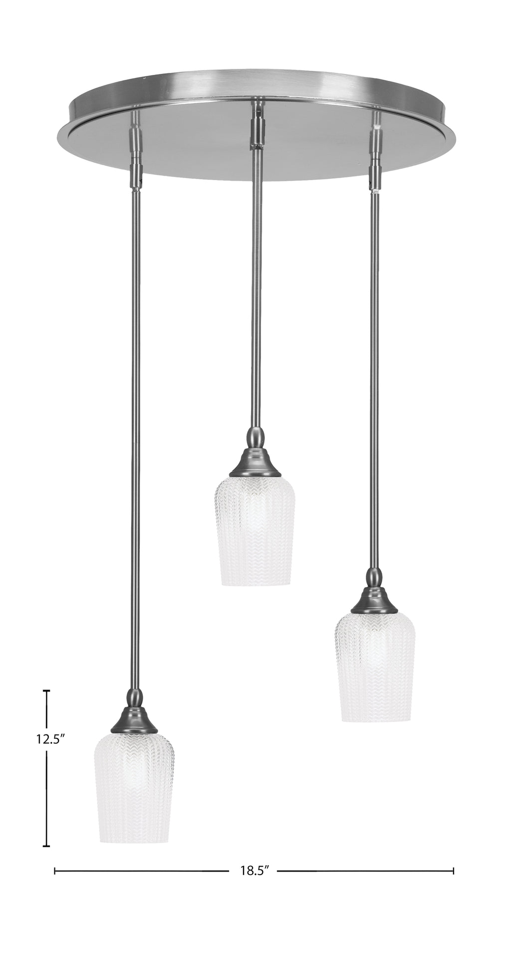 Empire Three Light Pendalier in Brushed Nickel with 5" Clear Textured Shade