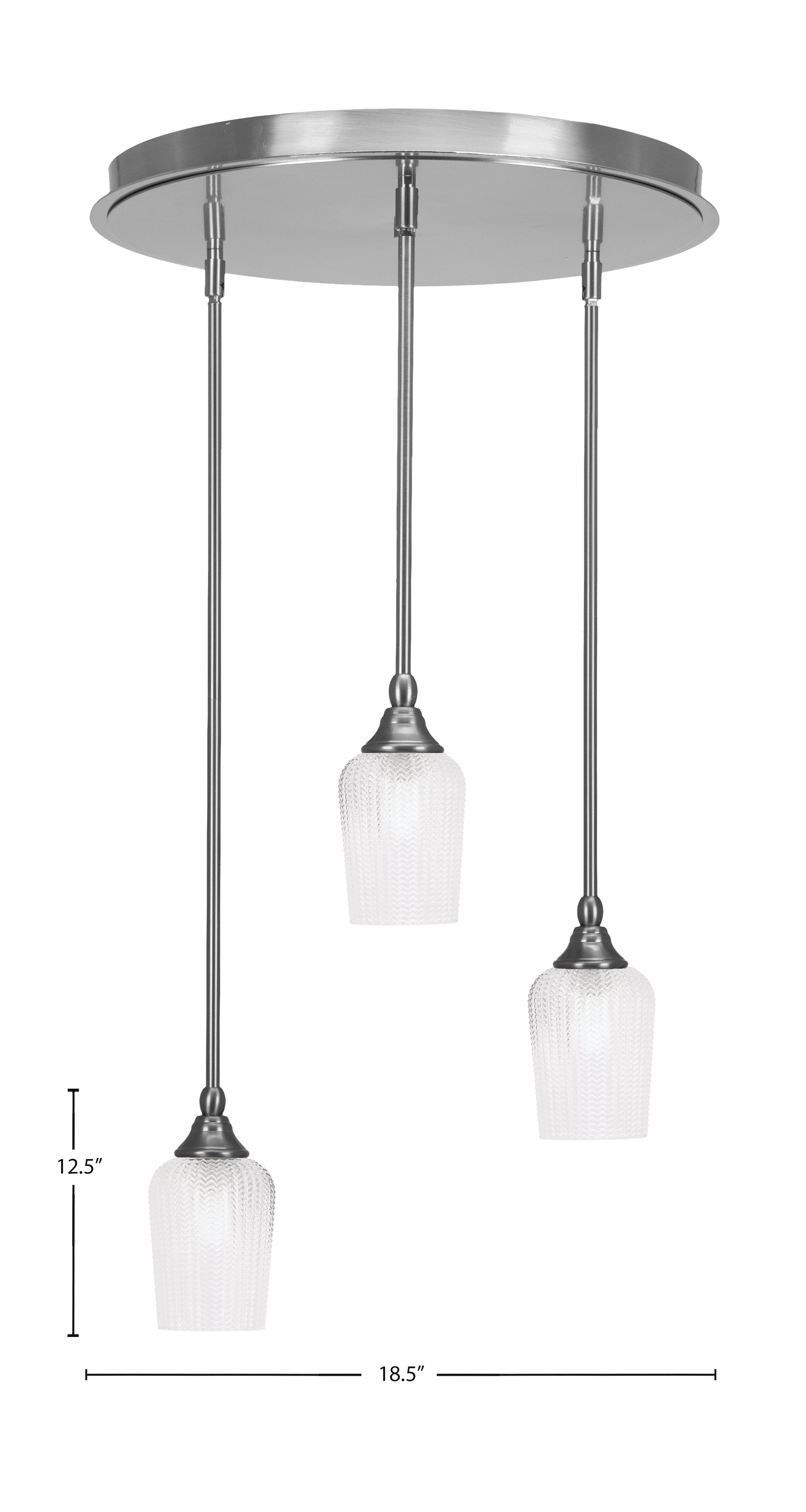Empire Three Light Pendalier in Brushed Nickel with 5" Clear Textured Shade
