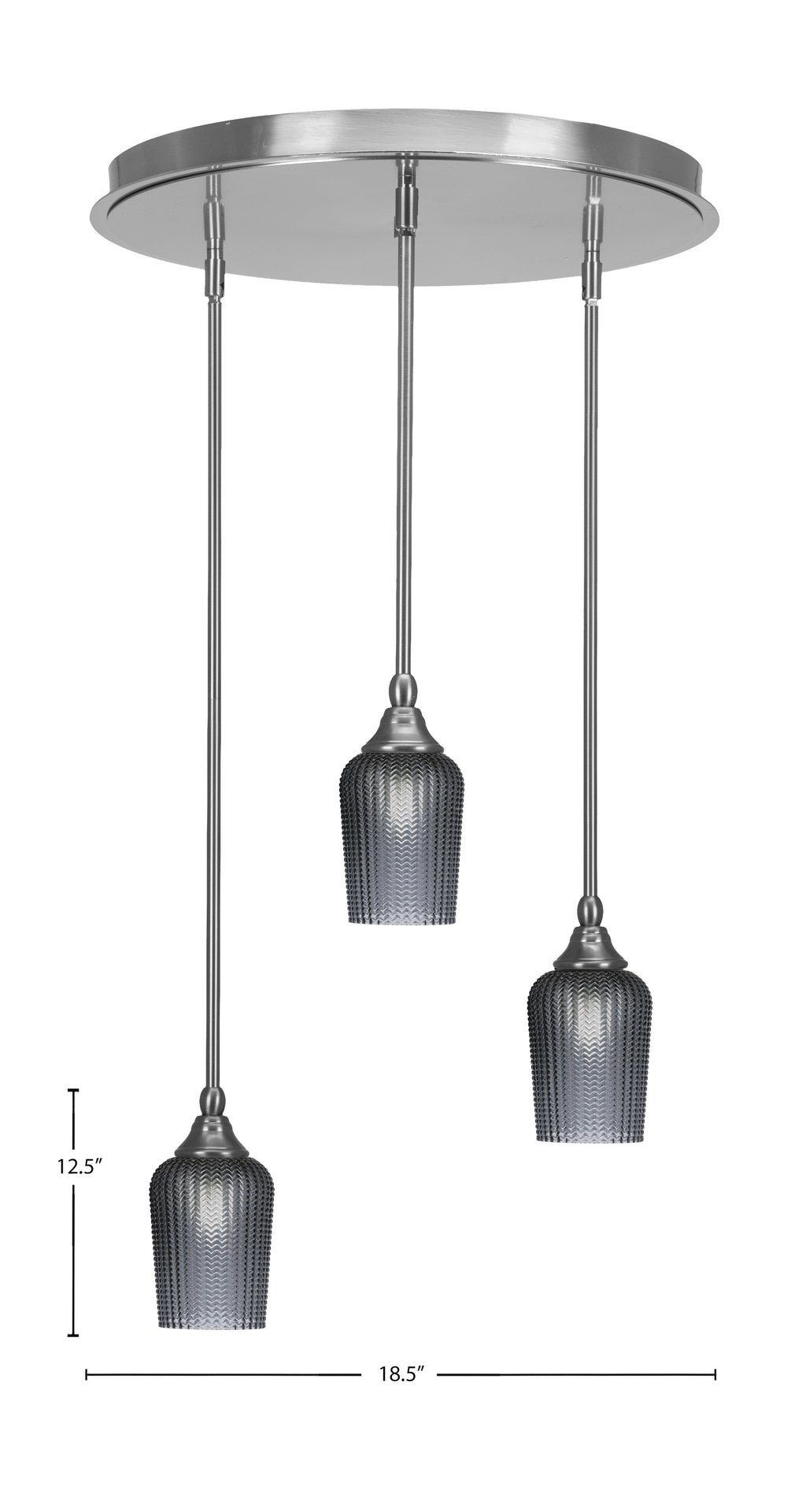 Empire Three Light Pendalier in Brushed Nickel with 5" Smoke Textured Shade