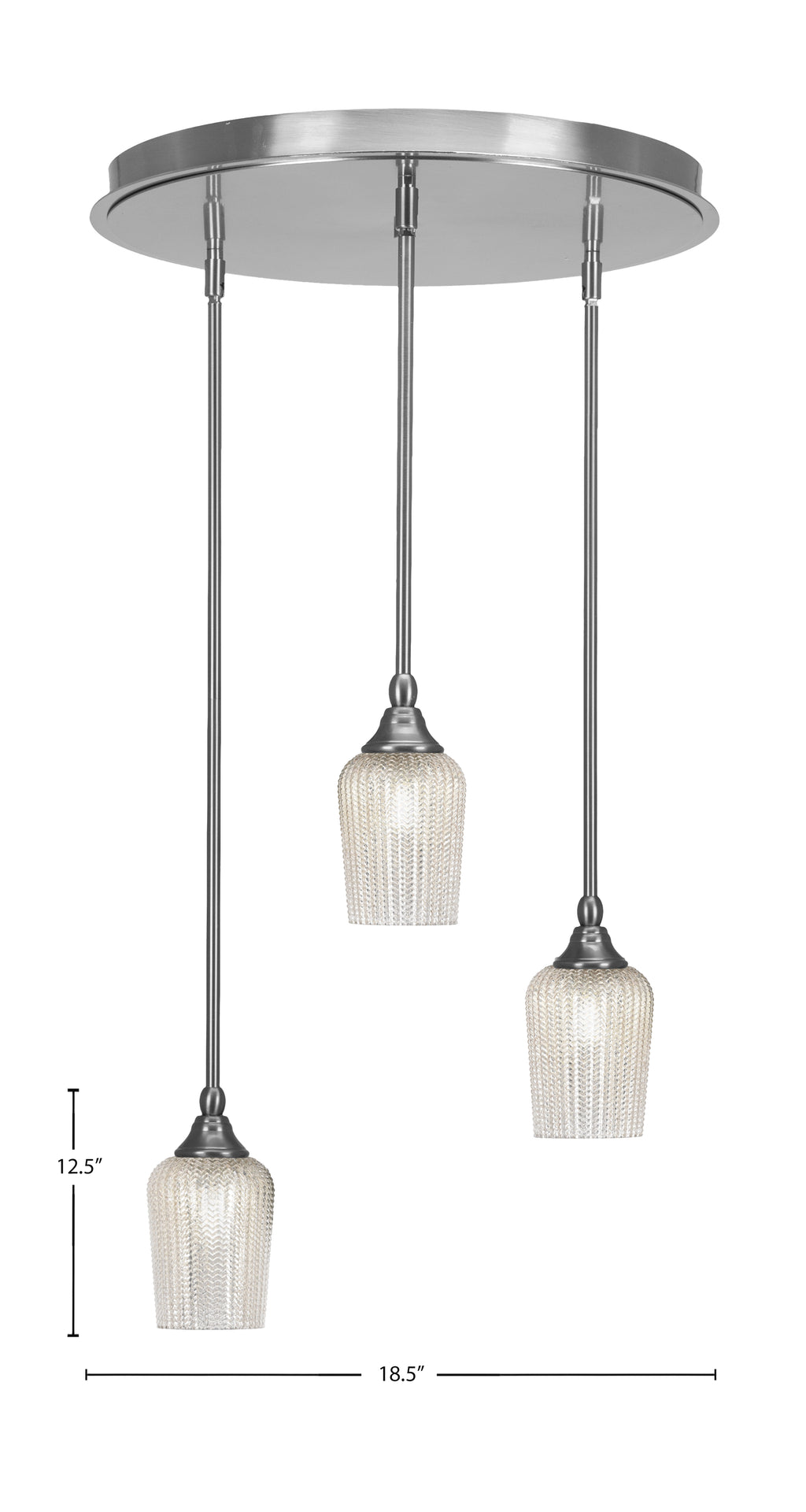 Empire Three Light Pendalier in Brushed Nickel with 5" Silver Textured Shade