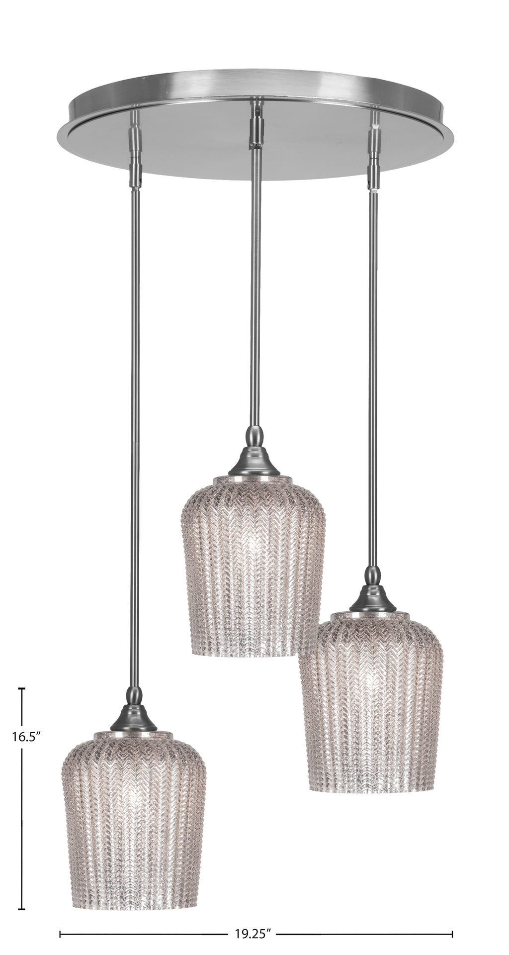 Empire Three Light Pendalier in Brushed Nickel with 9" Silver Textured Shade