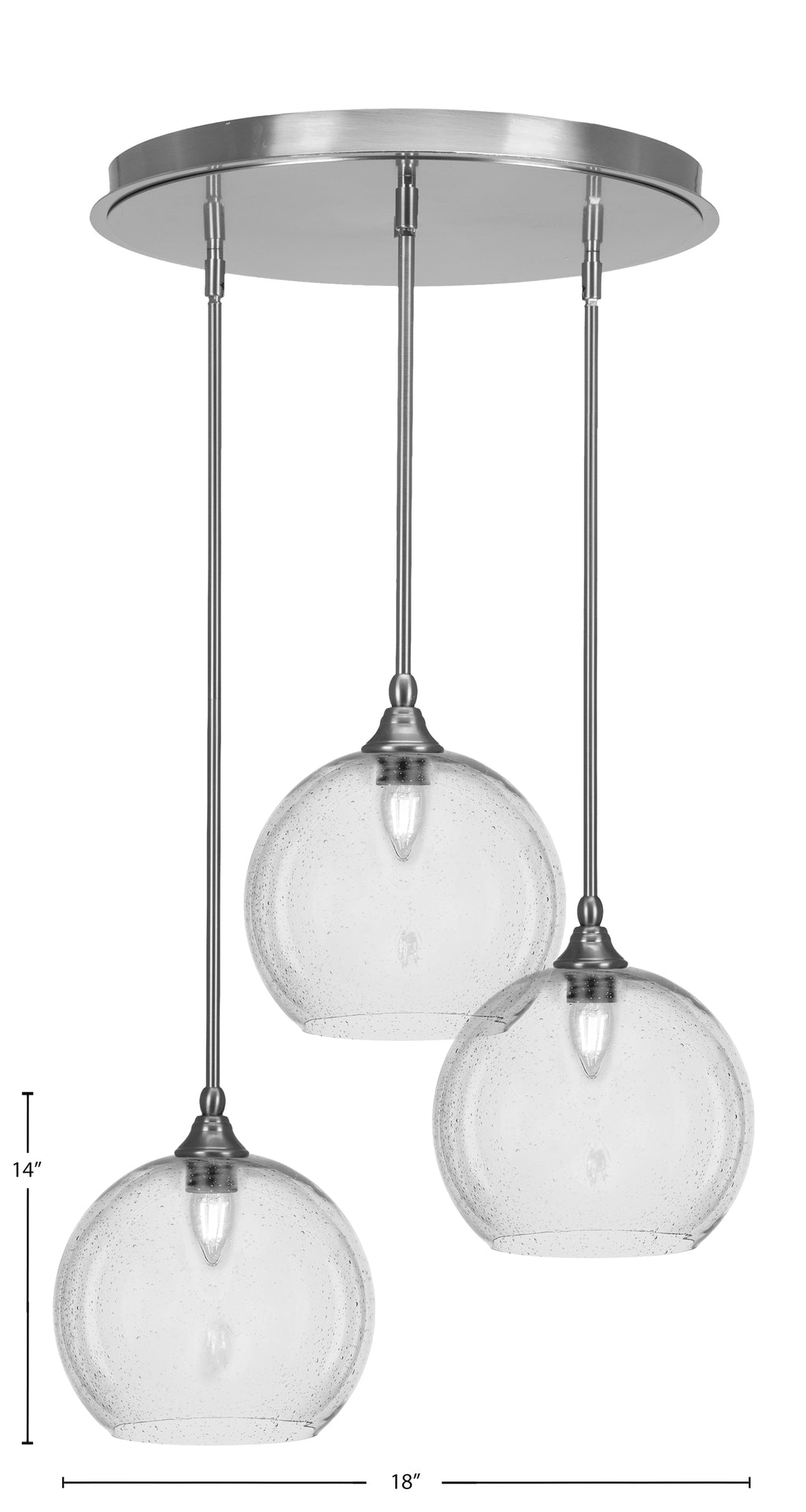Empire Three Light Pendalier in Brushed Nickel with 9.5" Clear Bubble Shade