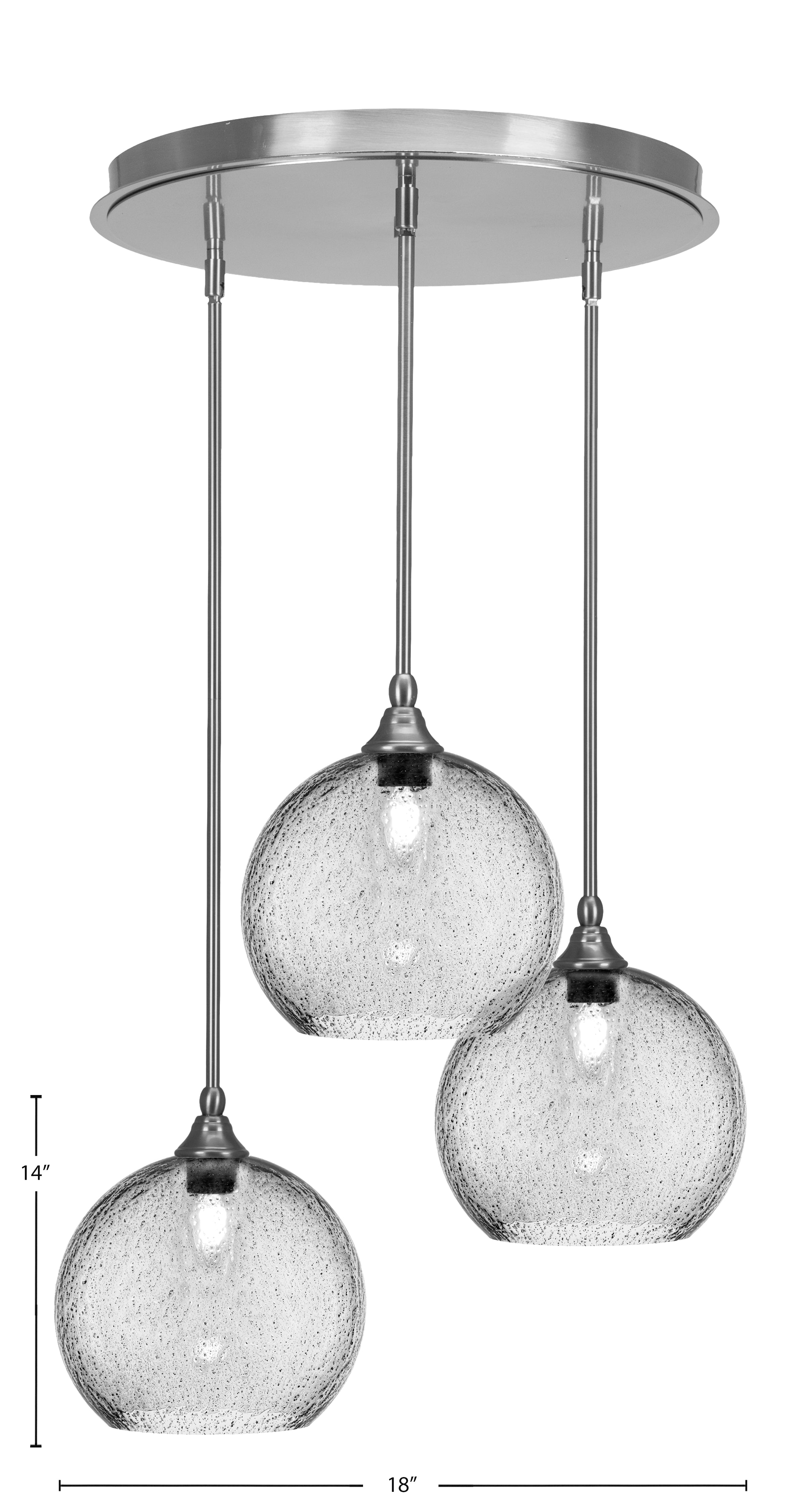 Empire Three Light Pendalier in Brushed Nickel with 9.5" Smoke Bubble Shade