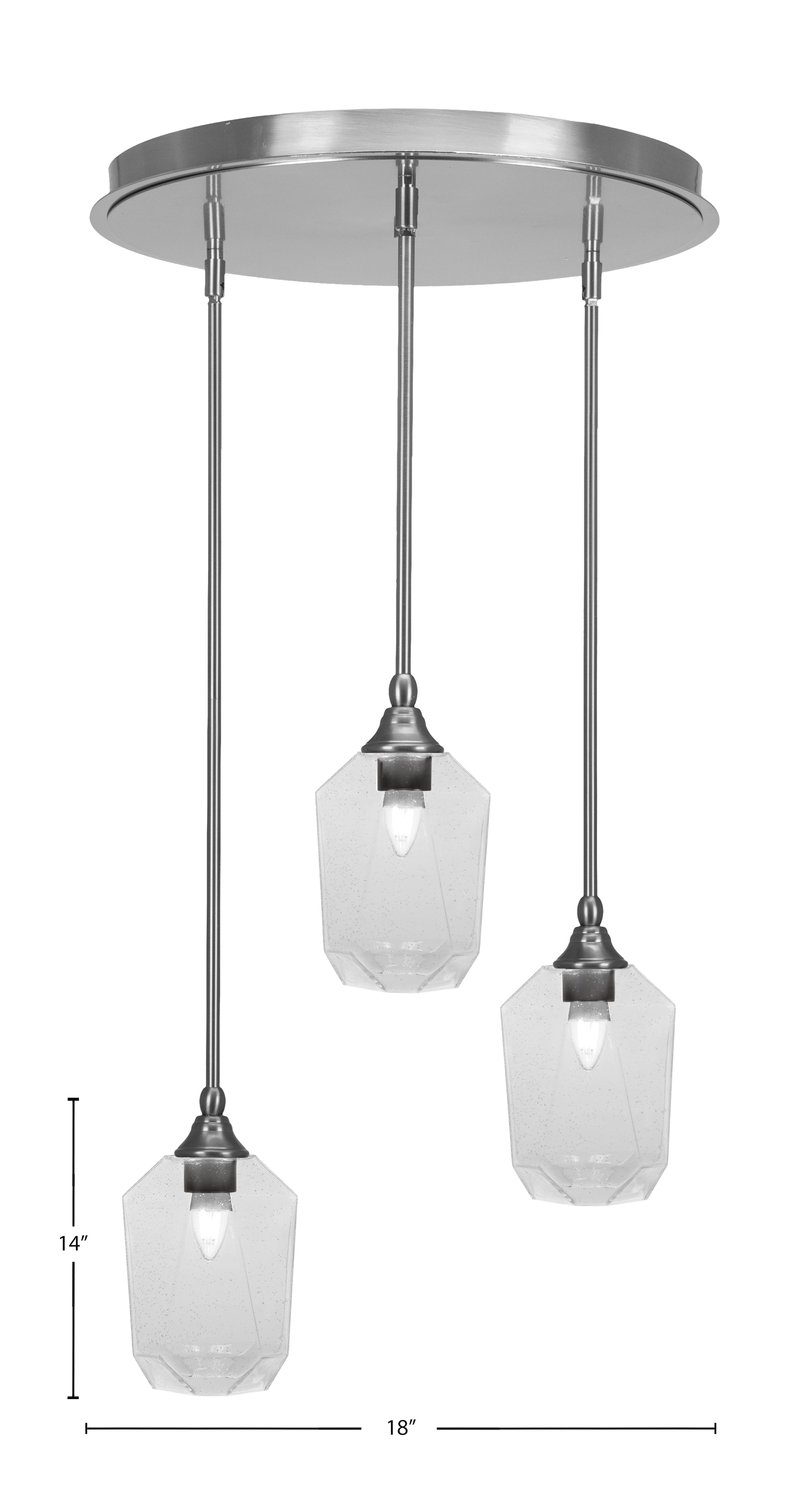 Empire Three Light Pendalier in Brushed Nickel with 6.25" Clear Bubble Shade