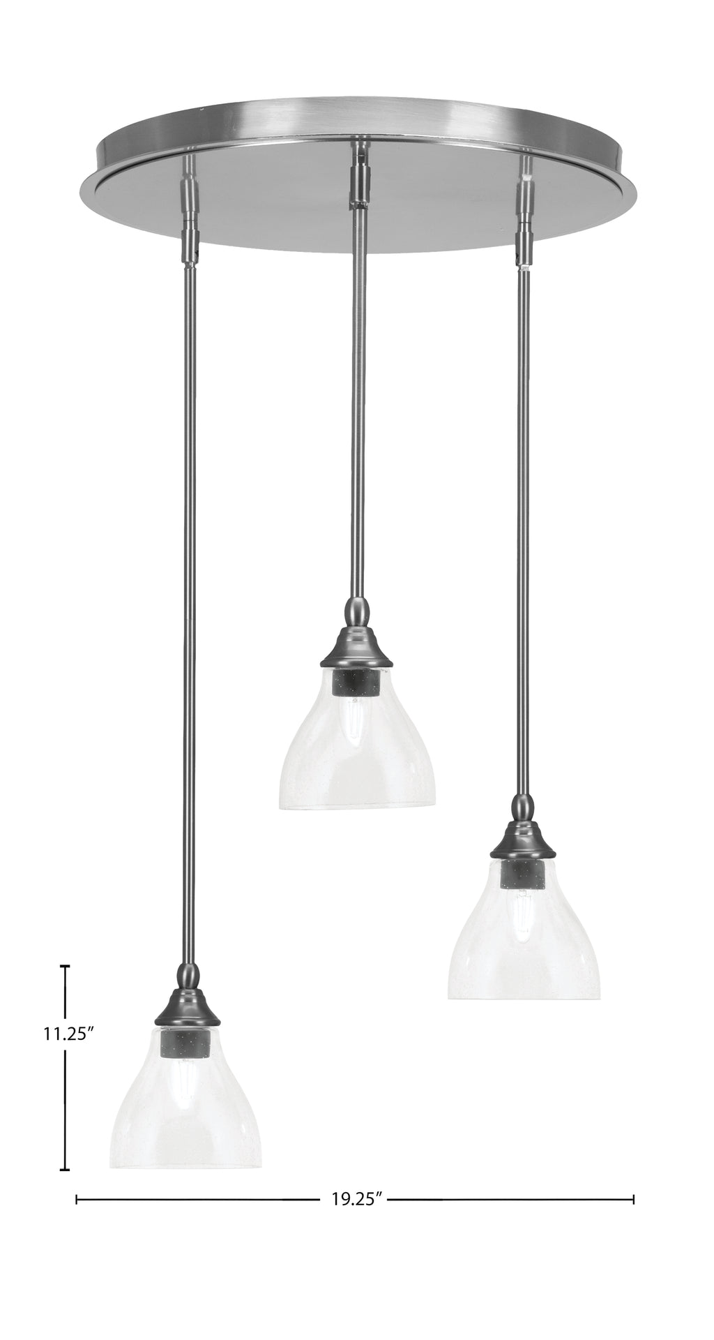 Empire Three Light Pendalier in Brushed Nickel with 6.25" Clear Bubble Shade