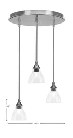 Empire Three Light Pendalier in Brushed Nickel with 6.25" Clear Bubble Shade