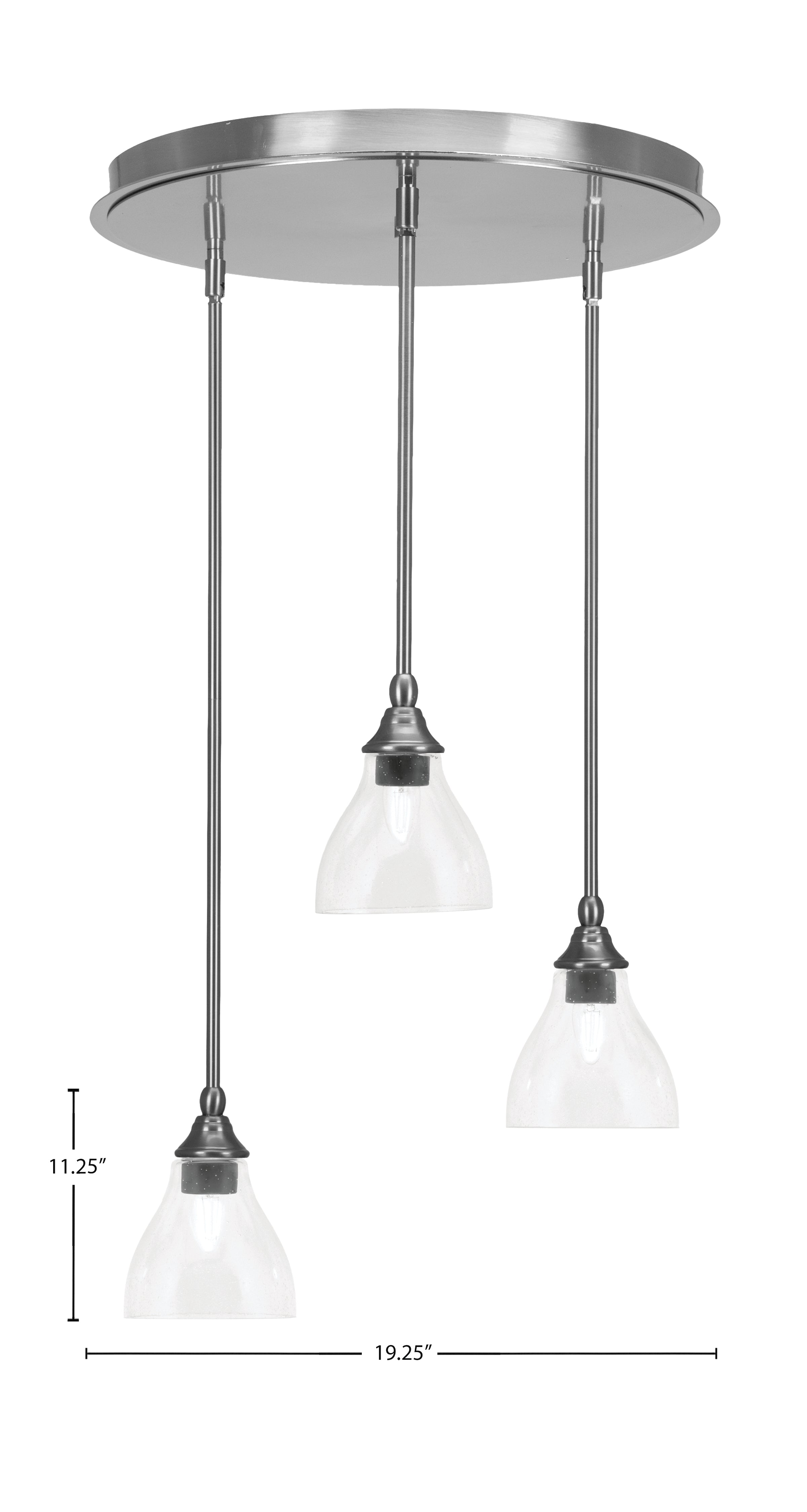 Empire Three Light Pendalier in Brushed Nickel with 6.25" Clear Bubble Shade